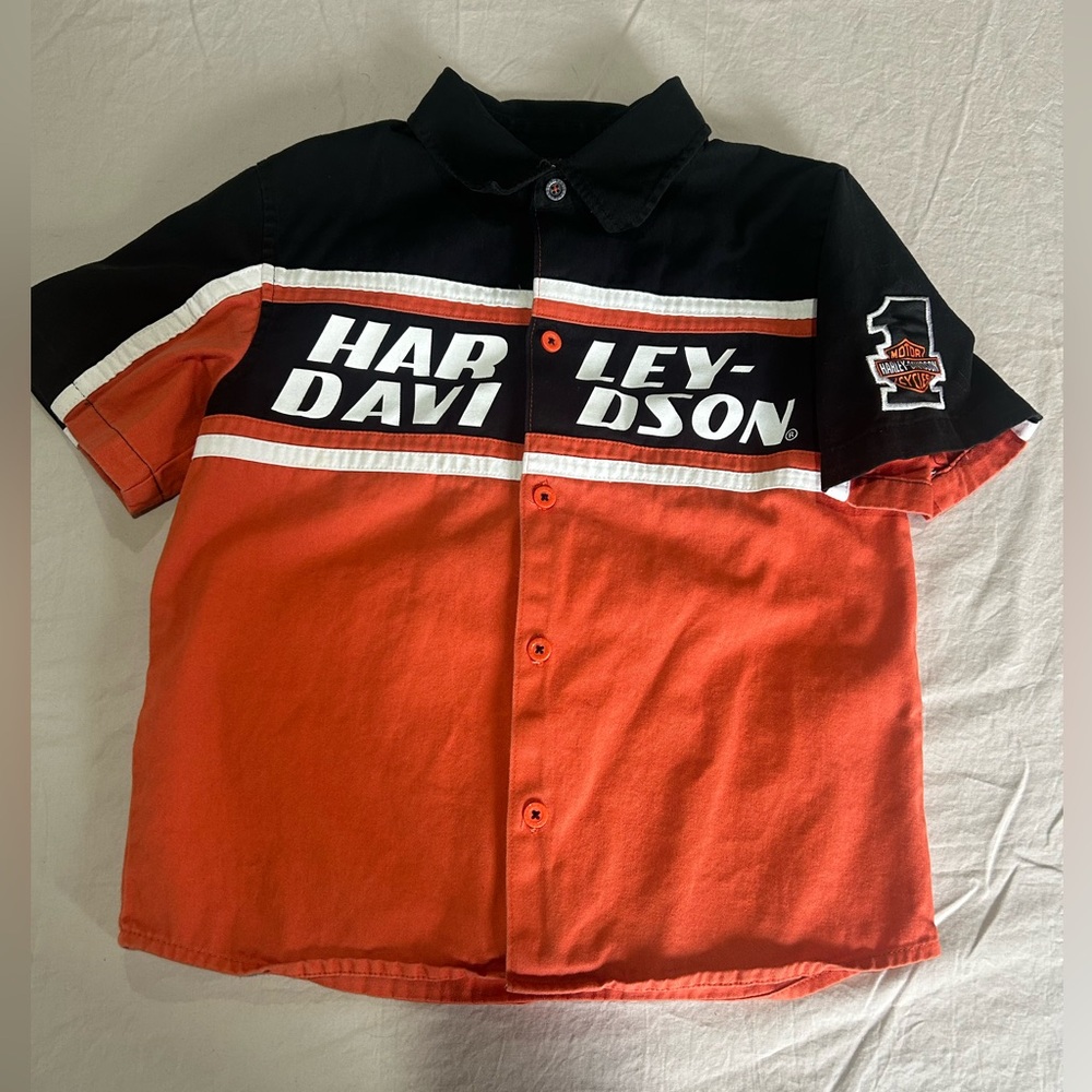 2015 Harley-Davidson Kids Black and Orange Button Up Shirt 8-10 Pets Small Dog